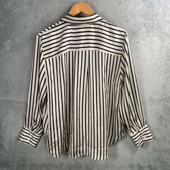 Career Striped Button Down Blouse Womens Large Office Minimalist Preppy Academia - Picture 2 of 10
